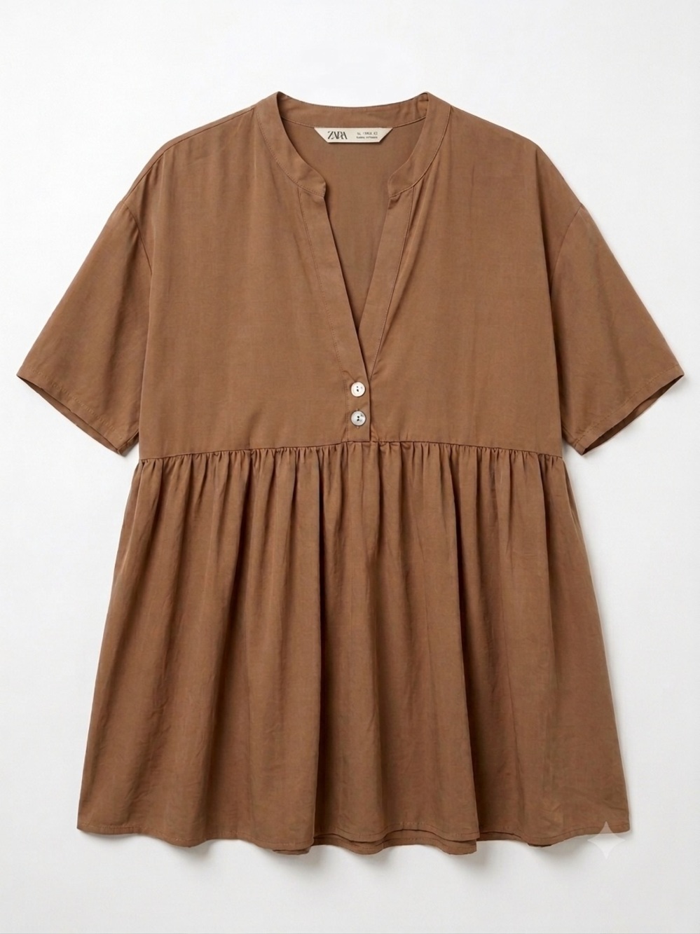 Zara Tan Short Sleeve Peplum Top
